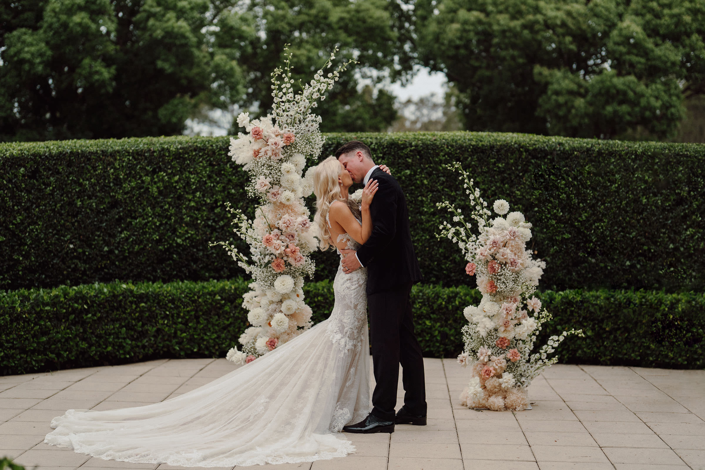 Niki and Josh First Kiss at Braeside Estate Wedding by Sam Wyper Photography